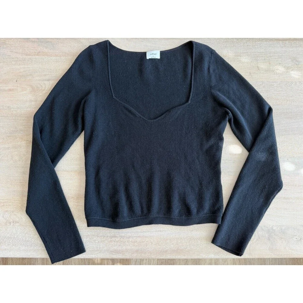 Aritzia Wilfred Tuscany Sweater Sweetheart Neckline in Black Size XL